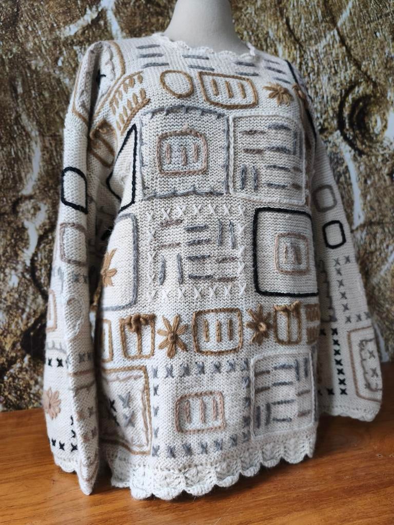 💖Prachtig 100% pure Alpaca wollen gebordurde trui L XL, Kleding | Dames, Truien en Vesten, Nieuw, Maat 42/44 (L), Blauw, Ophalen of Verzenden