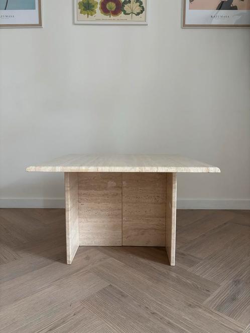 Travertin Bijzettafel/Salontafel 70x70x45, Huis en Inrichting, Tafels | Bijzettafels, Zo goed als nieuw, Vierkant, Overige materialen