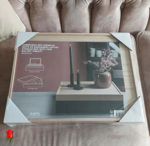 Opbergbox met dienblad 42x32x12 cm van Gusta nieuw, Huis en Inrichting, Woonaccessoires | Dienbladen, Nieuw, Hout, Rechthoekig
