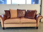Engelse 2.5-zitsbank in een combinatie van stof en leer, Huis en Inrichting, Fauteuils, Gebruikt, Ophalen, Stof, 75 tot 100 cm