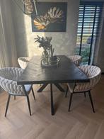 Stijlvolle eettafel met eetstoelen + bijpassende salontafel, Ophalen of Verzenden, Zo goed als nieuw, Rechthoekig, 50 tot 100 cm