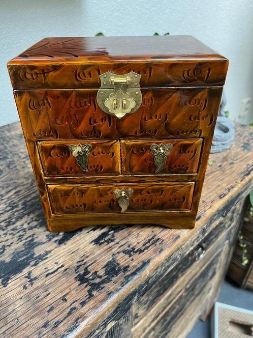 Chinees sieraden juwelen kist kastje nieuw chinese 4 lades, Antiek en Kunst, Kunst | Niet-Westerse kunst, Ophalen of Verzenden