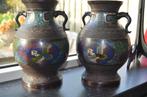 2 Mooie 19e eeuwse Chinese Cloisonné Zun vazen verm. brons, Antiek en Kunst, Ophalen of Verzenden