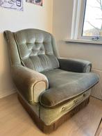 Groene fluwelen vintage fauteuil jaren 40/50, 75 tot 100 cm, Gebruikt, Stof, 75 tot 100 cm