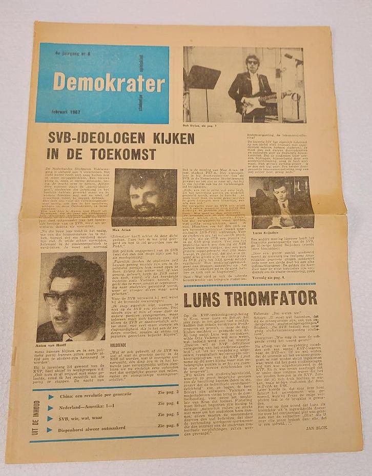 Bob Dylan originele Demokrater krant uit 1967 PROVO SVB, Verzamelen, Muziek, Artiesten en Beroemdheden, Gebruikt, Boek, Tijdschrift of Artikel