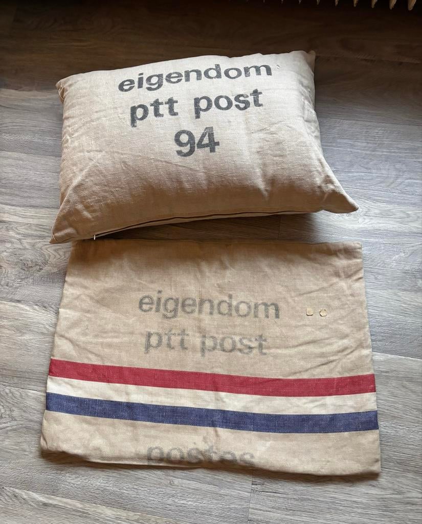 Vintage PTT Post Kussen en Hoes, Ophalen, Gebruikt, Beige, Rechthoekig