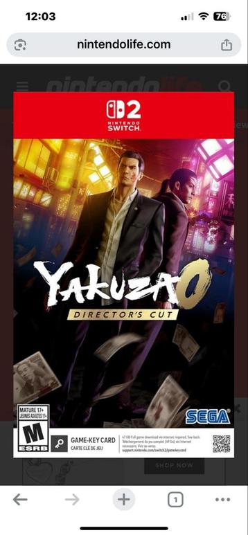 Yakuza 0: Director's Cut - Switch 2 beschikbaar voor biedingen