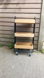 Bamboe trolley op wieltjes, Huis en Inrichting, Tafels | Sidetables, Ophalen, Gebruikt, 50 tot 100 cm, 25 tot 50 cm