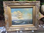 Schilderij "1e Stoom/Zeilschip" Olieverf/Paneel fr Sierlijst, Antiek en Kunst, Kunst | Schilderijen | Klassiek, Ophalen of Verzenden