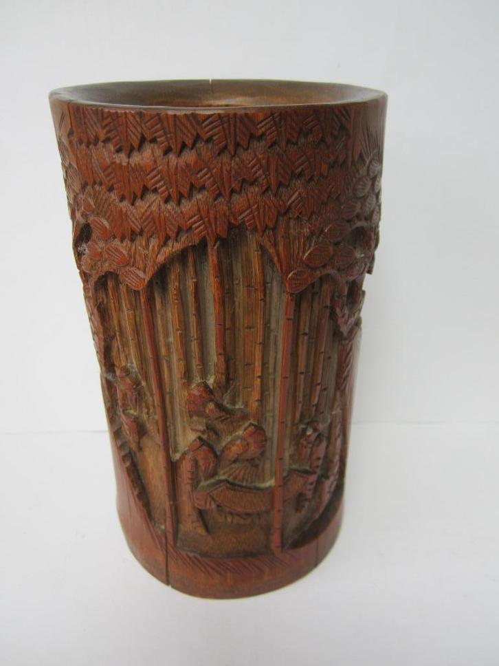 Antieke Bamboe Chinese Penseelpot-Penselenvaas-Brush pots., Antiek en Kunst, Kunst | Beelden en Houtsnijwerken, Ophalen of Verzenden