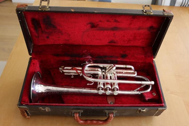Reynolds Bb-cornet, Muziek en Instrumenten, Blaasinstrumenten | Trompetten, Gebruikt, Overige typen, Met koffer, Ophalen of Verzenden