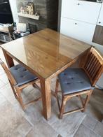Hoge tafel met stoelen, teak, Ophalen, Gebruikt, 100 tot 150 cm, Glas