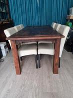 massief houten eettafel met stevige poten, Ophalen, Gebruikt, 50 tot 100 cm, Vijf personen of meer