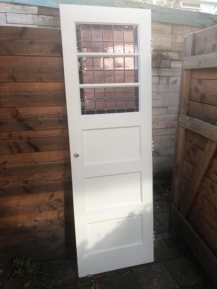 Kastdeur met glas-in-lood, Doe-het-zelf en Verbouw, Deuren en Horren, Zo goed als nieuw, Binnendeur, 200 tot 215 cm, Glas, Ophalen