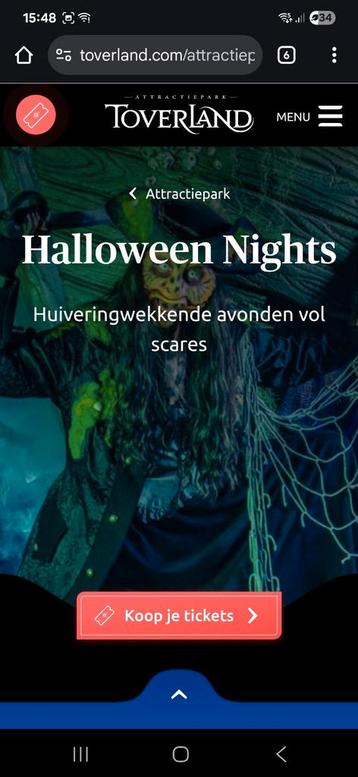 2 tickets,Haunted experience Toverland Halloween  voor15 okt beschikbaar voor biedingen