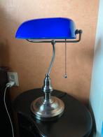 Bankierslamp Notarislamp blauw glas, Gebruikt, Vintage, Ophalen of Verzenden, Glas