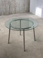 Vintage ronde eettafel met buizenframe en glas 1990, Ophalen