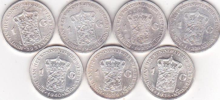 WILHELMINA GULDENS 1922 - 1923 - 1930- 1938-1938-1939 -1940, Postzegels en Munten, Munten | Nederland, Koningin Wilhelmina, Ophalen of Verzenden