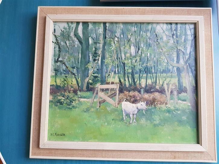 F. C. Klaassen, olieverf, geitje, gesigneerd, Antiek en Kunst, Kunst | Schilderijen | Klassiek, Ophalen of Verzenden