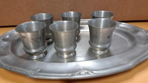 Set van 6 vintage tinnen borrelbekers | Soltauer Zinn, Antiek en Kunst, Antiek | Tin, Ophalen of Verzenden