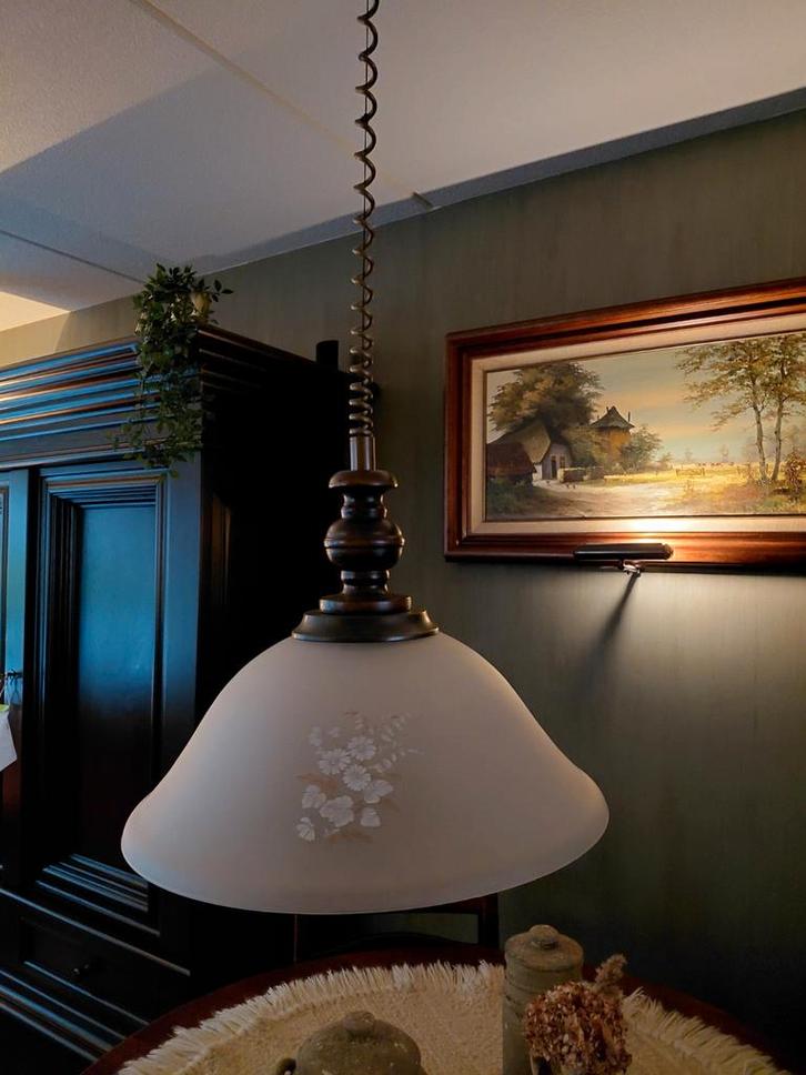 Hanglamp Eikenhout & Bloemen Kap, Huis en Inrichting, Lampen | Hanglampen, Ophalen of Verzenden