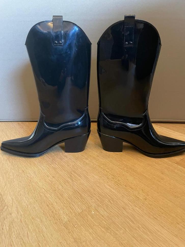 Kniehoge rubberen western regenlaarzen 41, Kleding | Dames, Schoenen, Zo goed als nieuw, Regenlaarzen, Zwart, Verzenden