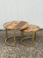 Opruiming 2 delig salontafelset bijzettafel mango beschadigd, Ophalen, Minder dan 45 cm, Minder dan 55 cm, Rond