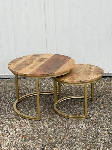 Opruiming 2 delig salontafelset bijzettafel mango beschadigd beschikbaar voor biedingen