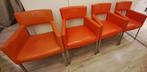 Foucault oranje lederen eetkamer stoelen vier stuks, Huis en Inrichting, Stoelen, Ophalen, Gebruikt, Overige kleuren, Vier