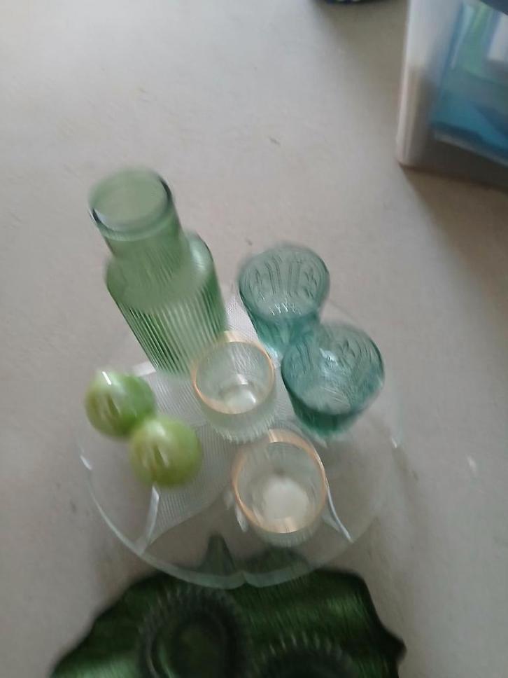 Groene Glazen Decoratie Set, Antiek en Kunst, Antiek | Glas en Kristal, Ophalen of Verzenden