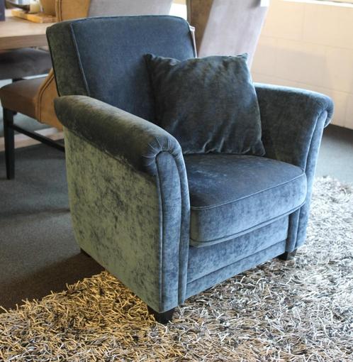 Landelijke Fauteuil  Blauw velours, Huis en Inrichting, Fauteuils, Zo goed als nieuw, Stof, 50 tot 75 cm, 75 tot 100 cm, Ophalen