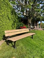 Gerestaureerde gietijzeren tuinbank met eiken houten zitting, Ophalen of Verzenden, Nieuw, Hout