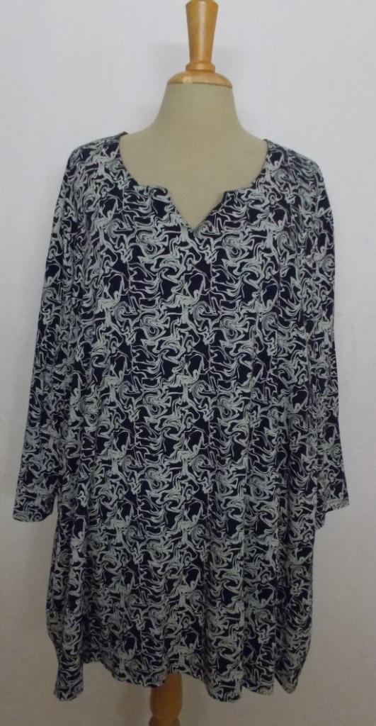 Donkerblauw/grijze print tuniek/top van Ulla Popken! 58/60, Kleding | Dames, Blouses en Tunieken, Zo goed als nieuw, Maat 46/48 (XL) of groter