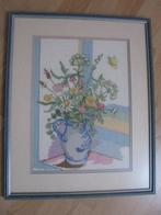 z.g.a.n. geborduurd schilderij van een vaas met bloemen, Minder dan 50 cm, Ophalen of Verzenden, Zo goed als nieuw, Schilderij