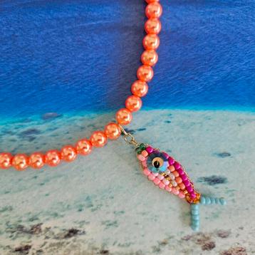 Vis bedel kralenvis multi color roze zalm aqua goud beschikbaar voor biedingen