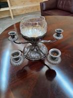 Antieke verzilverde 5-armige kaarsenstandaard met glas, Ophalen, Gebruikt
