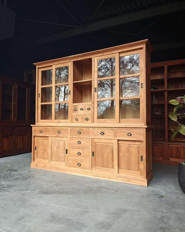 Grote / Brede winkelkast teakhout | Buffetkast teak #2404, Huis en Inrichting, Kasten | Buffetkasten, Gebruikt, 200 cm of meer