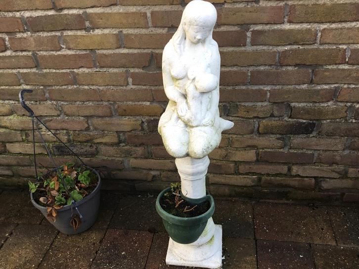 Tuinbeeld Moeder, Kind, Kabouter & Eend, Tuin en Terras, Tuinbeelden, Gebruikt, Mensenbeeld, Beton, Ophalen of Verzenden