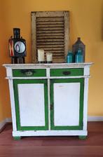 Stoer dressoir vintage industriële stijl oud groen en wit, 100 tot 150 cm, Gebruikt, Vintage, 50 tot 75 cm