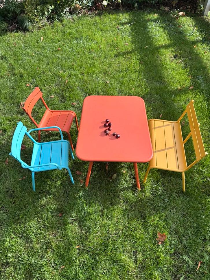 Fermob Kinder Tuinset -2 Stoelen en Tafel, Tuin en Terras, Tuinstoelen, Gebruikt, Metaal, Ophalen