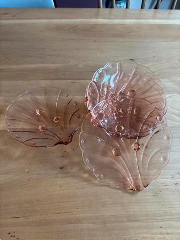 Vintage Roze/Oranje Dessertschaaltjes / gebaksbordjes (6) beschikbaar voor biedingen