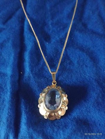 Vintage style goud vergulde sieraden ketting & topaas hanger beschikbaar voor biedingen