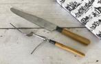 Antieke Franse vleesvork en mes met benen heft in doos, Antiek en Kunst, Ophalen of Verzenden