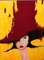 Eigenwerk Schilderij - Vrouw met Rode Hoed, Antiek en Kunst, Kunst | Schilderijen | Klassiek, Ophalen