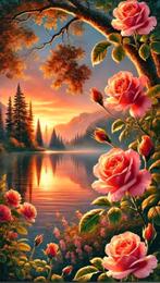 Diamond painting landschap met rozen 40x70, Hobby en Vrije tijd, Knutselen, Ophalen of Verzenden, Nieuw, Knutselwerk