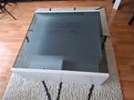 Glas grijs/wilt salontafel met 2 lade, Gebruikt, 50 tot 100 cm, Glas, Minder dan 50 cm