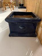 Keramieken blauwe vierkante plantenbak pot 39/39/, Tuin en Terras, Bloembakken en Plantenbakken, Ophalen, Steen, Minder dan 60 cm