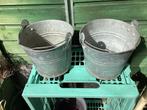 Twee zinken emmertjes, Tuin en Terras, Bloembakken en Plantenbakken, Gebruikt, Minder dan 30 cm, Rond, Ophalen of Verzenden