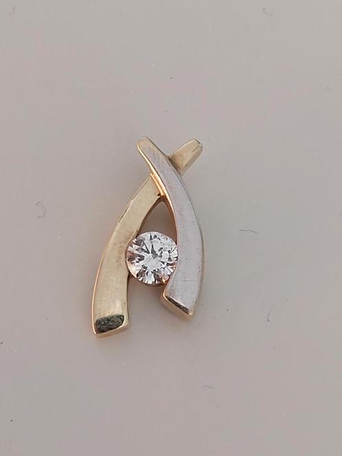 GEEL & WITGOUD HANGER 8 KARAAT GOUD MET STEENTJE, Sieraden, Tassen en Uiterlijk, Kettinghangers, Zo goed als nieuw, Goud, Goud
