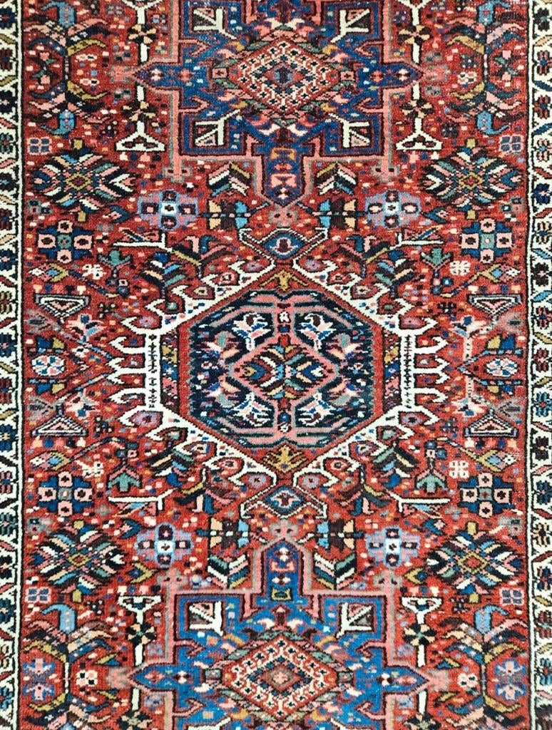 Handgeknoopt Perzisch wol Karaja tapijt medallions 145x195cm, Crème, Gebruikt, 100 tot 150 cm, Perzisch